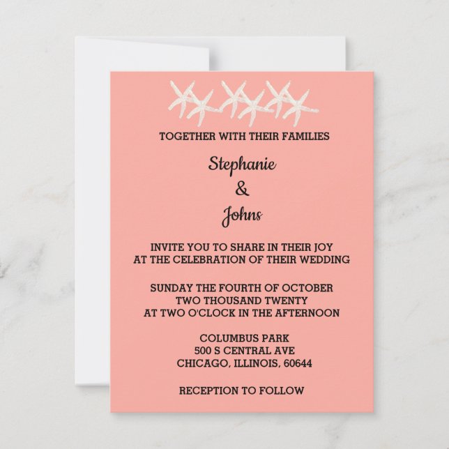 Invitación Boda de Naranja de salmón blanco con estampado est (Anverso)