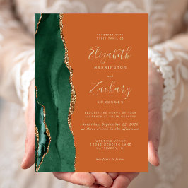 Invitación Boda de Naranja quemado de la moda Emerald Green G