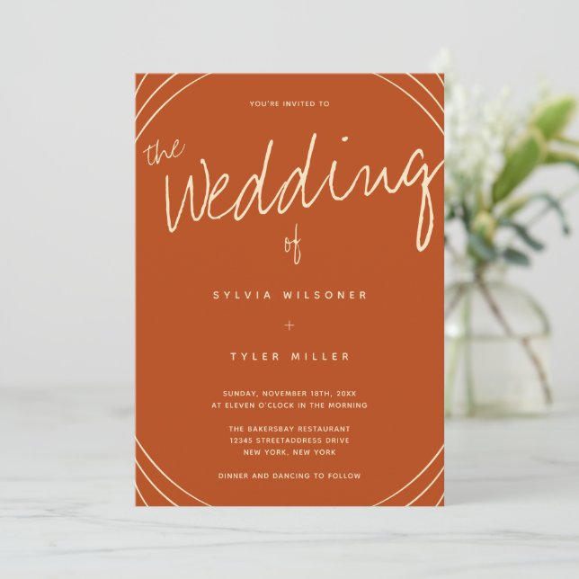 Invitación Boda de Naranja quemado de línea perimetral (Anverso de pie)