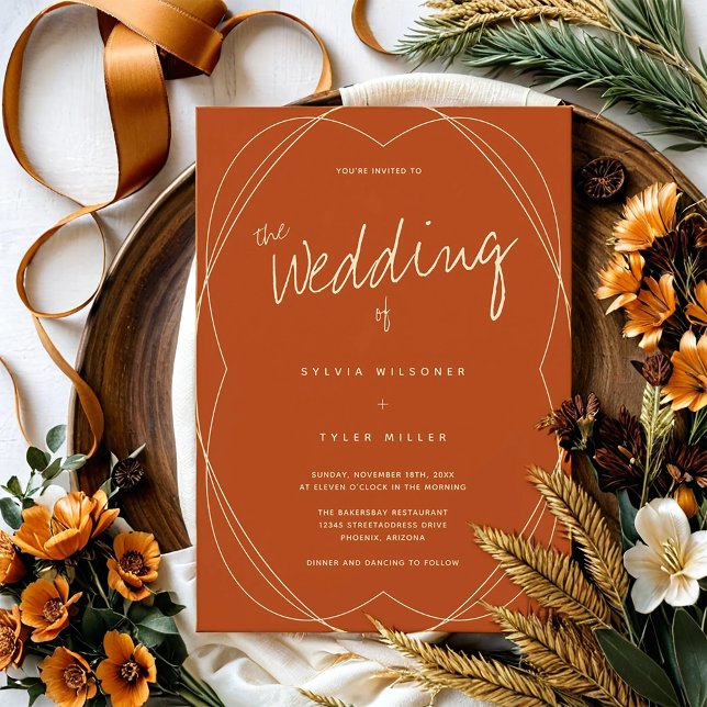 Invitación Boda de Naranja quemado de marco (Get this invitation for your beautiful wedding.)