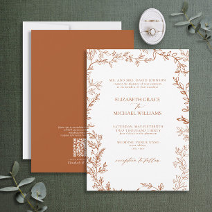 Invitación Boda de Naranja Quemado Formal del código QR