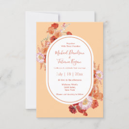 Invitación boda de naranja rojo floral de acuarela