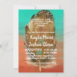 Invitación Boda de Naranja Verde azulado del Boho Tribal Feat