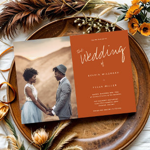 Invitación Boda de Naranjas quemados por tipografía fotográfi
