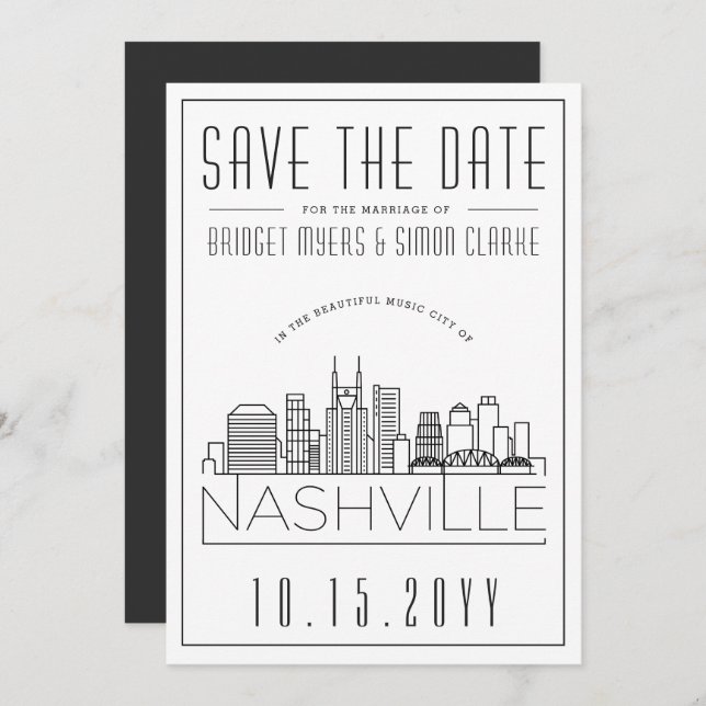 Invitación Boda de Nashville | Estilizado Skyline Guardar la  (Anverso / Reverso)