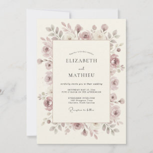 Invitación Boda de Naturaleza con Flor de Rosa Polvorienta