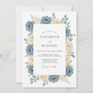 Invitación Boda de Naturaleza Elegante Azul Pizarra