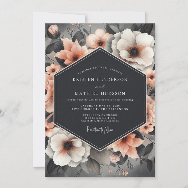 Invitación Boda de Naturaleza Muerta de Melocotón Carbón (Anverso)