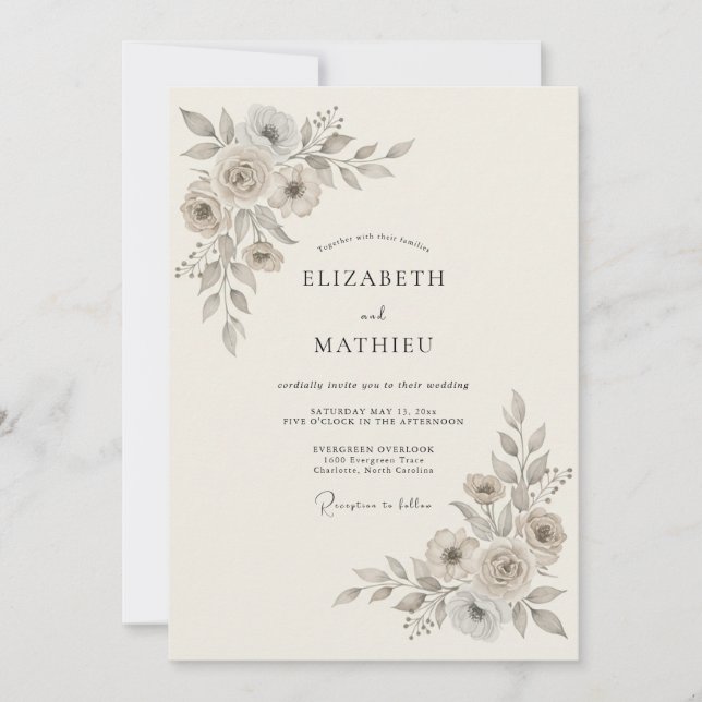 Invitación Boda de Naturaleza Refinada Beige (Anverso)