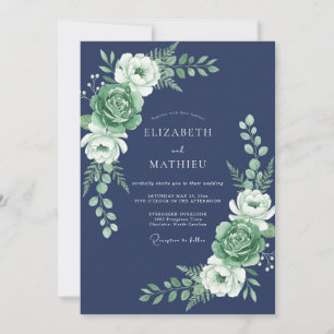Invitación Boda de naturaleza tranquila azul marino