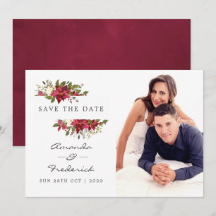 Invitación Boda de Navidad con Acuarela Floral Save the Date