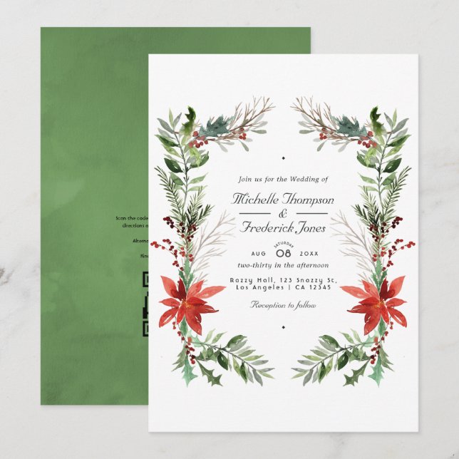 Invitación Boda de Navidad con código QR para RSVP (Anverso / Reverso)