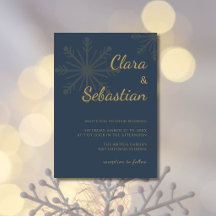 Boda de Navidad con copo de nieve minimalista azul