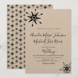 Invitación Boda de Navidad con copos de nieve negros y letra