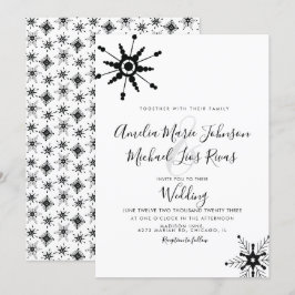 Invitación Boda de Navidad con copos de nieve negros y letra
