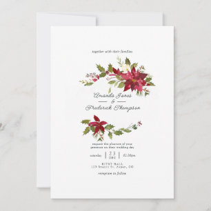 Invitación Boda de Navidad con Floral Acuarela Borgoña
