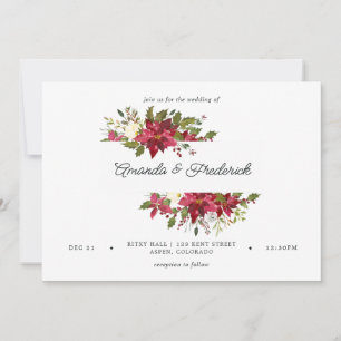 Invitación Boda de Navidad con Floral de Acuarela Borgoña