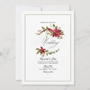 Invitación Boda de Navidad con Poinsettia y Acebo en Acuarela