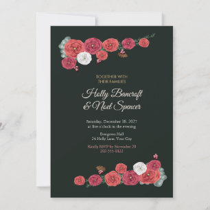 Invitación Boda de Navidad con Ranunculus Rojo y Pino