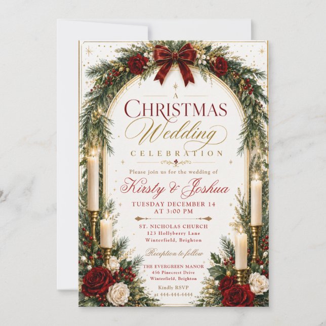 Invitación Boda de Navidad con velas (Anverso)
