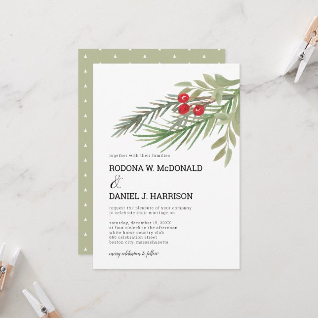 Invitación Boda de Navidad con Verdor Festivo (Anverso/Reverso In Situ)