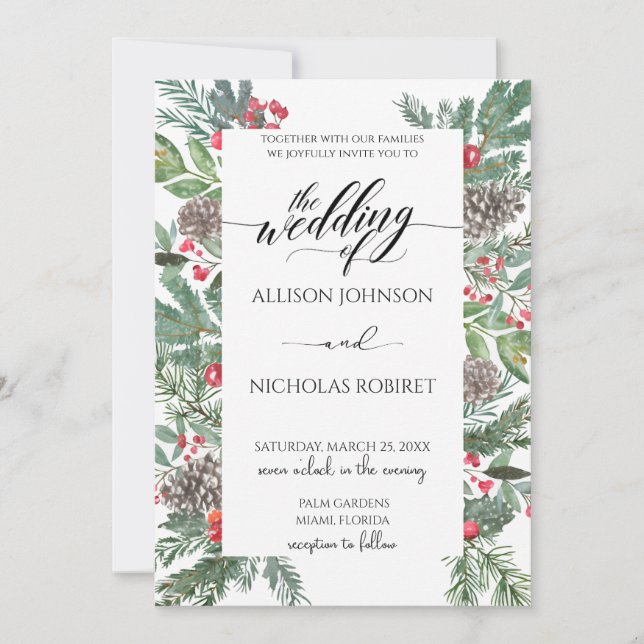 Invitación Boda de Navidad de invierno elegante (Anverso)