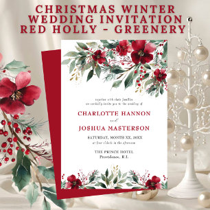 Invitación Boda de Navidad de Invierno Rojo Acebo y Verdor