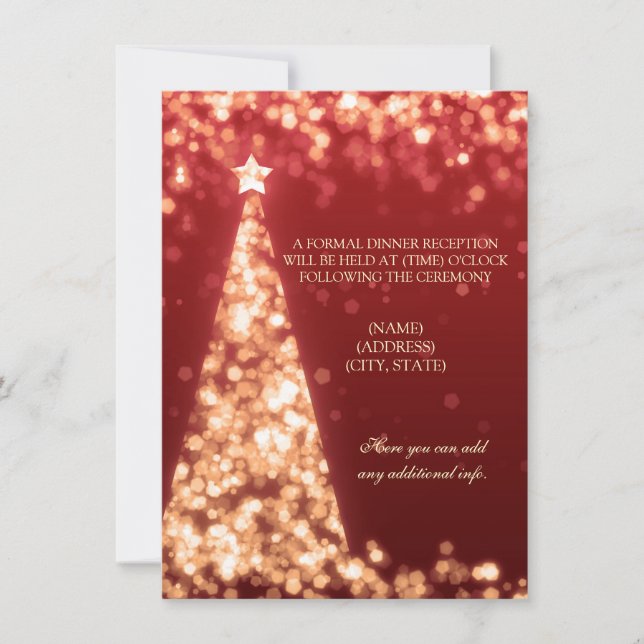 Invitación Boda de Navidad de oro y rojo solo recepción (Anverso)