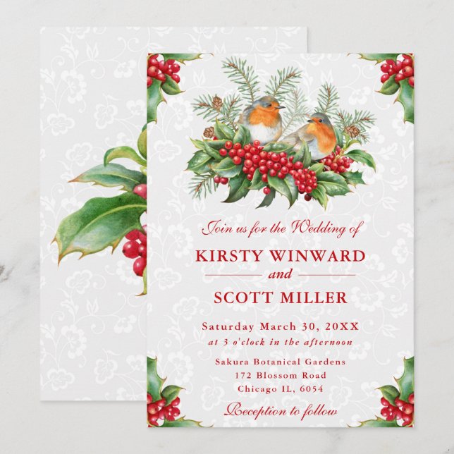 Invitación Boda de Navidad de Robin y Holly Berry (Anverso / Reverso)