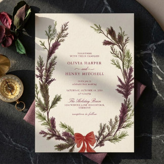 Invitación Boda de Navidad elegante con vegetación de marfil
