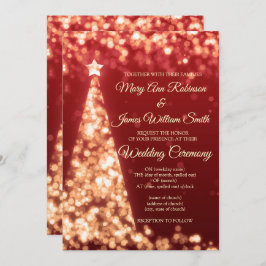 Invitación Boda de Navidad elegante roja y dorada de las fies