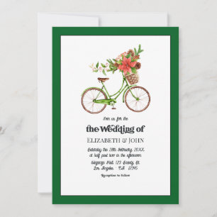 Invitación Boda de Navidad en Bicicleta Retro Poinsettia