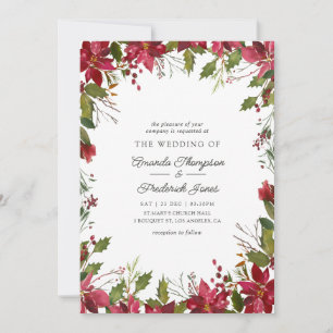 Invitación Boda de Navidad floral acuarela Borgoña