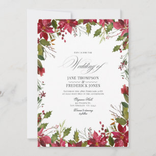 Invitación Boda de Navidad floral con acuarela de Borgoña