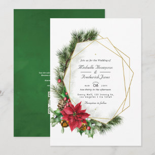 Invitación Boda de Navidad floral geométrica código QR RSVP