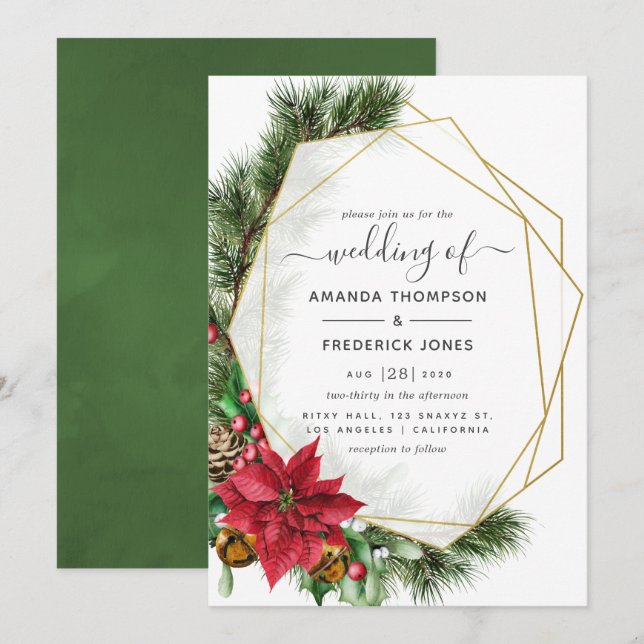 Invitación Boda de Navidad Geométrica Floral (Anverso / Reverso)
