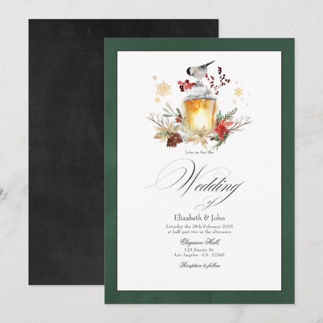 Invitación Boda de Navidad Rústica Bosque Encantado Fiesta (Anverso / Reverso)