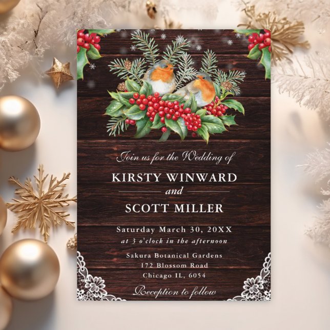 Invitación Boda de Navidad rústica de madera con Robin y Holl (Subido por el creador)