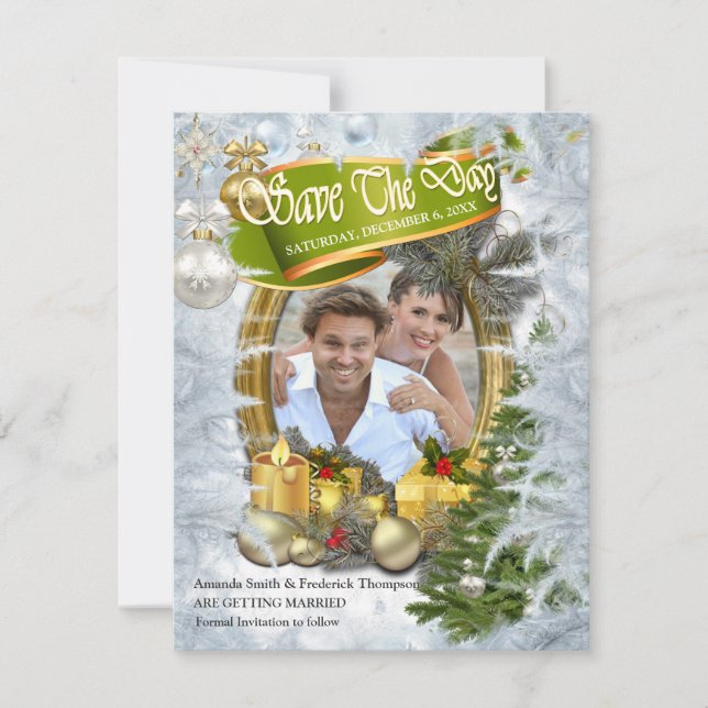 Invitación Boda de Navidades blancos salva el día (Anverso)