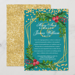 Invitación Boda de Navidades con reducción de oro festivo Hol