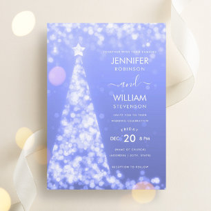 Invitación Boda de Navidades de árbol azul festivo moderno