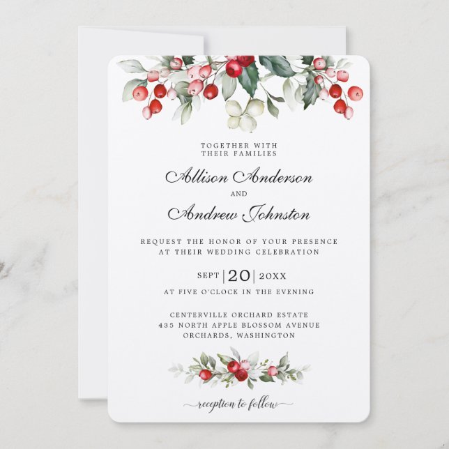 Invitación Boda de Navidades de Berry en invierno suave (Anverso)