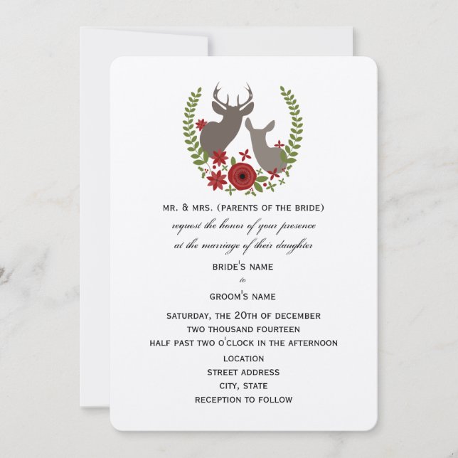 Invitación Boda de Navidades de ciervos rusos (Anverso)