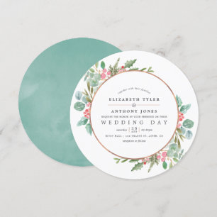 Invitación Boda de Navidades de eucalipto geométrico de color