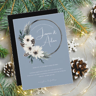 Invitación Boda de Navidades de flores azul y blanco