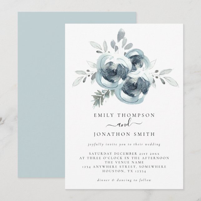 Invitación Boda de Navidades de flotación de invierno acuarel (Anverso / Reverso)