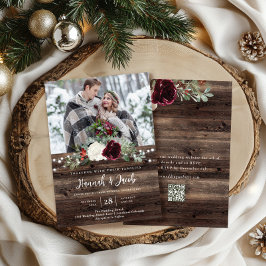 Invitación Boda de Navidades de fotografía Rústico Wood QR Co