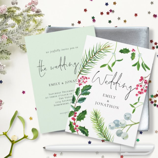 Invitación Boda de Navidades de guiones de follaje de inviern (Subido por el creador)