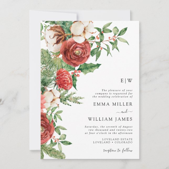 Invitación Boda de Navidades de Holiday Greenery (Anverso)