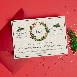 Invitación Boda de Navidades de Holiday Wreath Poinsettia